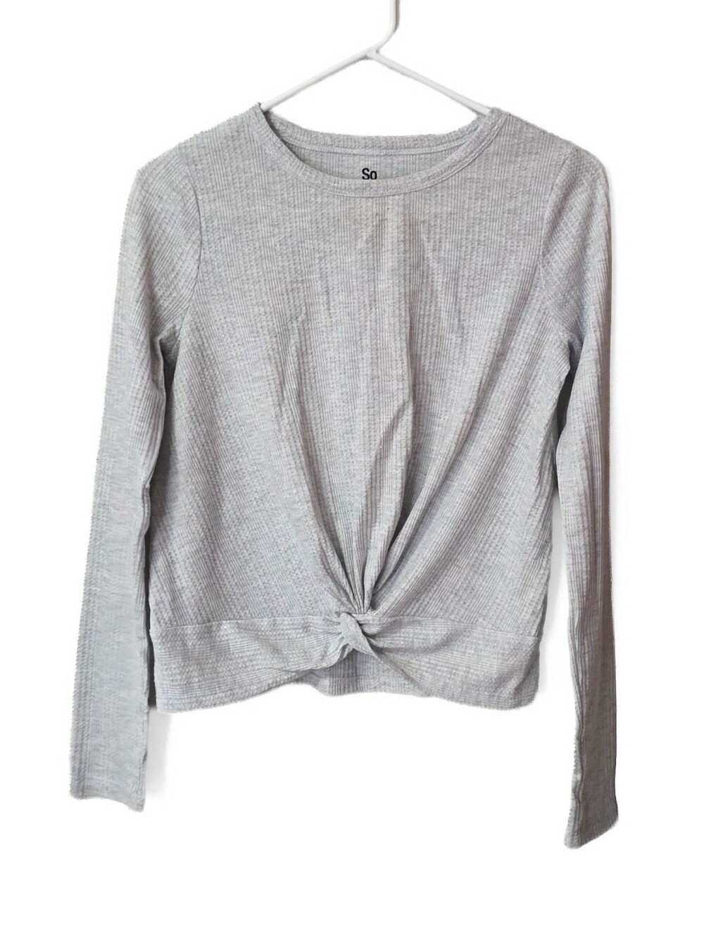 Light Gray Waffle Knit Knotted Long Sleeve Top Size XS